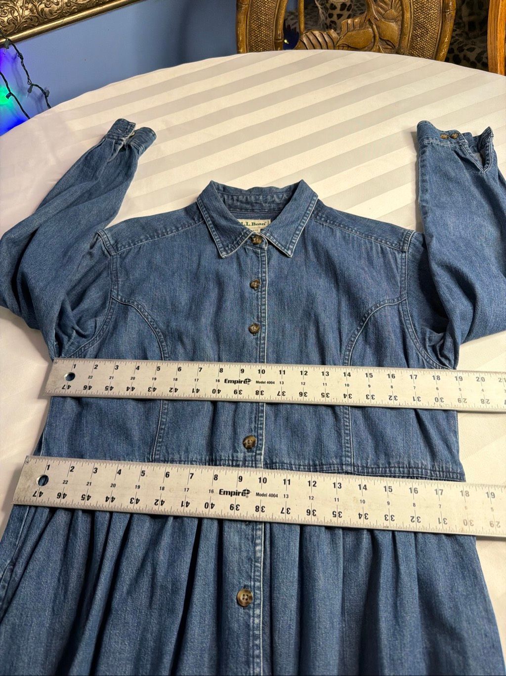 L.L. Bean Vintage Denim Maxi Shirt Dress Button Front Cottagecore Women’s Sz 12 — image 5 of 8